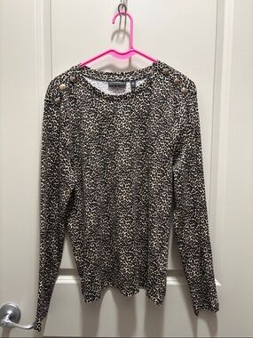 Rafaella Leopard Print Long Sleeve Top in Beige and Black